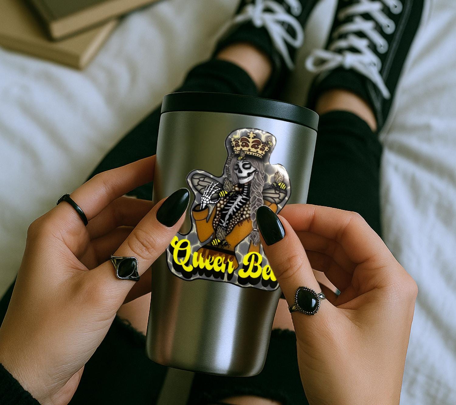 Gothic Queen Bee Skeleton Sticker: Waterproof Vinyl Decal - Tampa Home & Garden Store