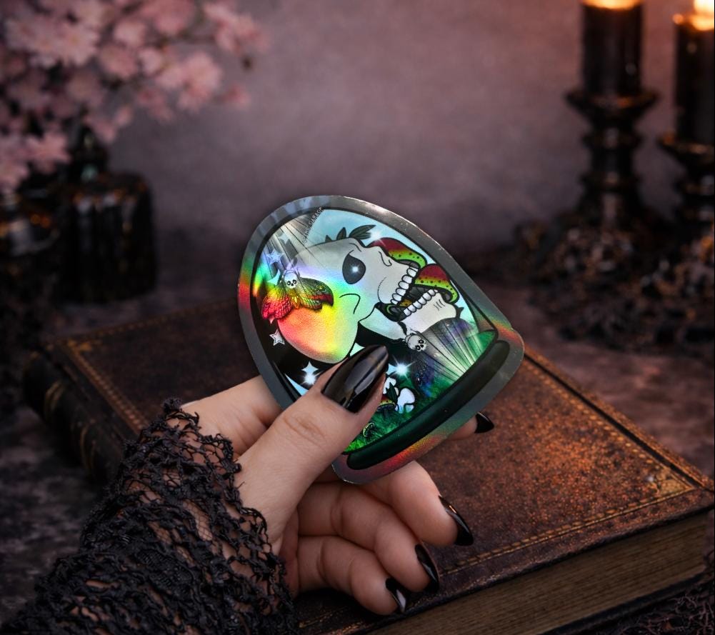 Gothic Skull Terrarium Sticker: Waterproof Oddities Art, Glossy or Holographic - Tampa Home & Garden Store
