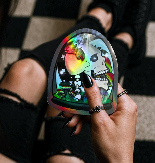 Gothic Skull Terrarium Sticker: Waterproof Oddities Art, Glossy or Holographic - Tampa Home & Garden Store