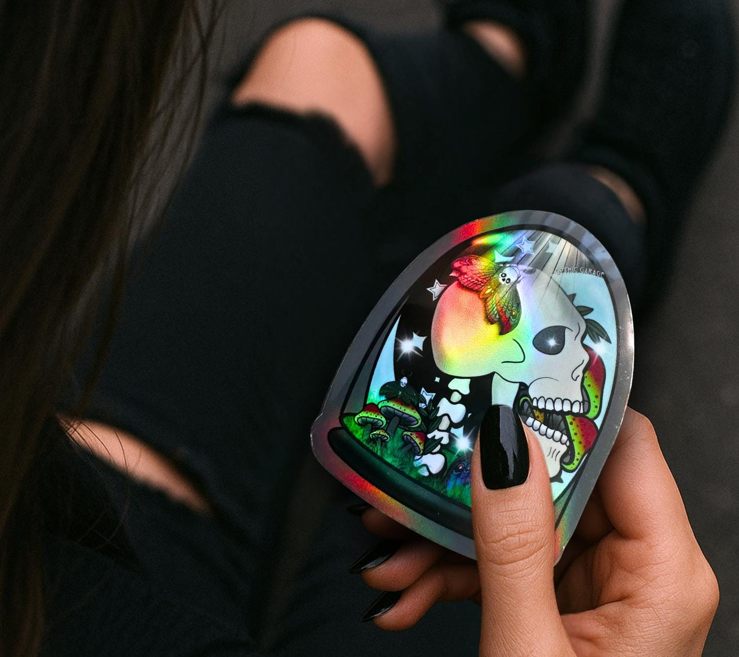 Gothic Skull Terrarium Sticker: Waterproof Oddities Art, Glossy or Holographic - Tampa Home & Garden Store