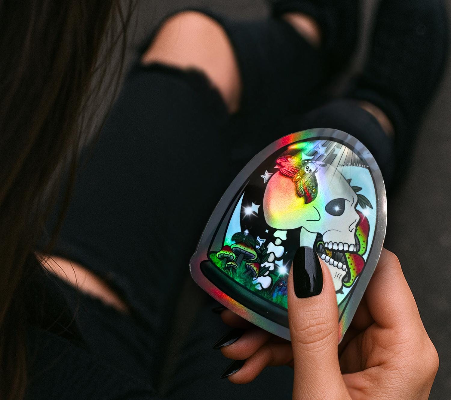 Gothic Skull Terrarium Sticker: Waterproof Oddities Art, Glossy or Holographic - Tampa Home & Garden Store
