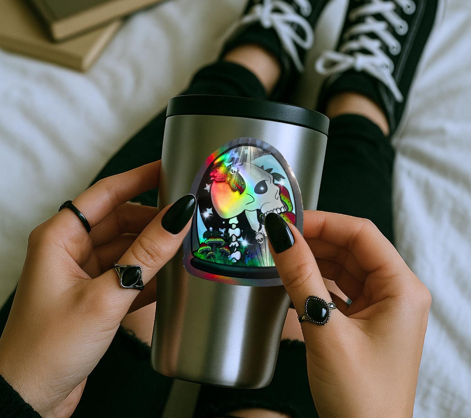 Gothic Skull Terrarium Sticker: Waterproof Oddities Art, Glossy or Holographic - Tampa Home & Garden Store