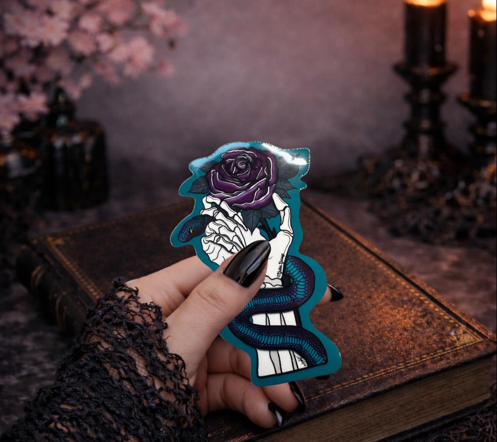 Gothic Snake & Purple Rose Sticker: Waterproof Vinyl Die Cut - Tampa Home & Garden Store