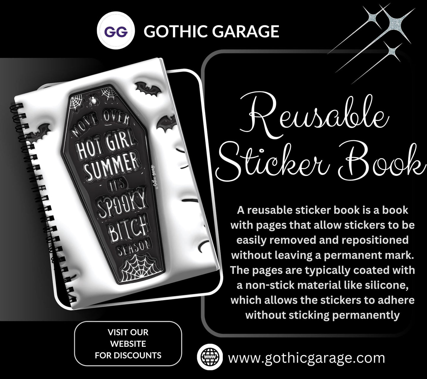 Gothic Spooky Bitch Season Reusable Sticker Book, Gothic Vibe Sticker Album, Perfect Gift to Personalize for Goth Lovers & Sticker Collector - Tampa Home & Garden Store