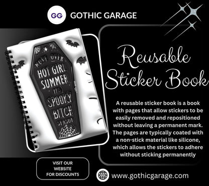Gothic Spooky Bitch Season Reusable Sticker Book, Gothic Vibe Sticker Album, Perfect Gift to Personalize for Goth Lovers & Sticker Collector - Tampa Home & Garden Store