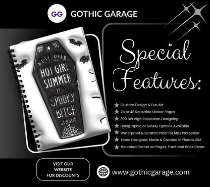 Gothic Spooky Bitch Season Reusable Sticker Book, Gothic Vibe Sticker Album, Perfect Gift to Personalize for Goth Lovers & Sticker Collector - Tampa Home & Garden Store