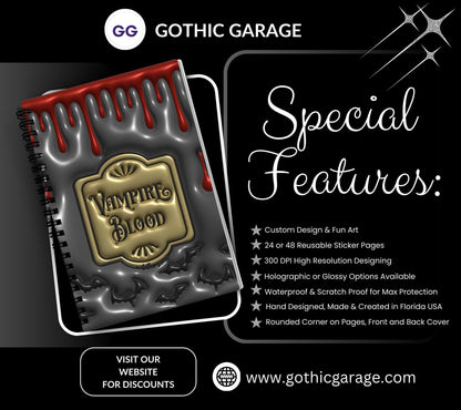 Gothic Vampire Blood Reusable Sticker Book, Gothic Vibe Sticker Album, Perfect Gift to Personalize for Goth Lovers & Sticker Collectors - Tampa Home & Garden Store