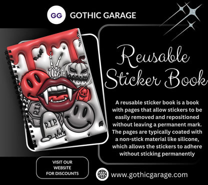 Gothic Vampire Collage Reusable Sticker Book, Gothic Vibe Sticker Album, Perfect Gift to Personalize for Goth Lovers & Sticker Collectors - Tampa Home & Garden Store