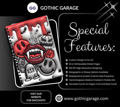 Gothic Vampire Collage Reusable Sticker Book, Gothic Vibe Sticker Album, Perfect Gift to Personalize for Goth Lovers & Sticker Collectors - Tampa Home & Garden Store
