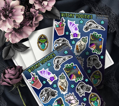 Gothic Witchy Oddities Sticker Sheet, Aesthetic Skulls, Mystical Moons & Plants - Perfect for Scrapbooking and Collecting - Tampa Home & Garden Store