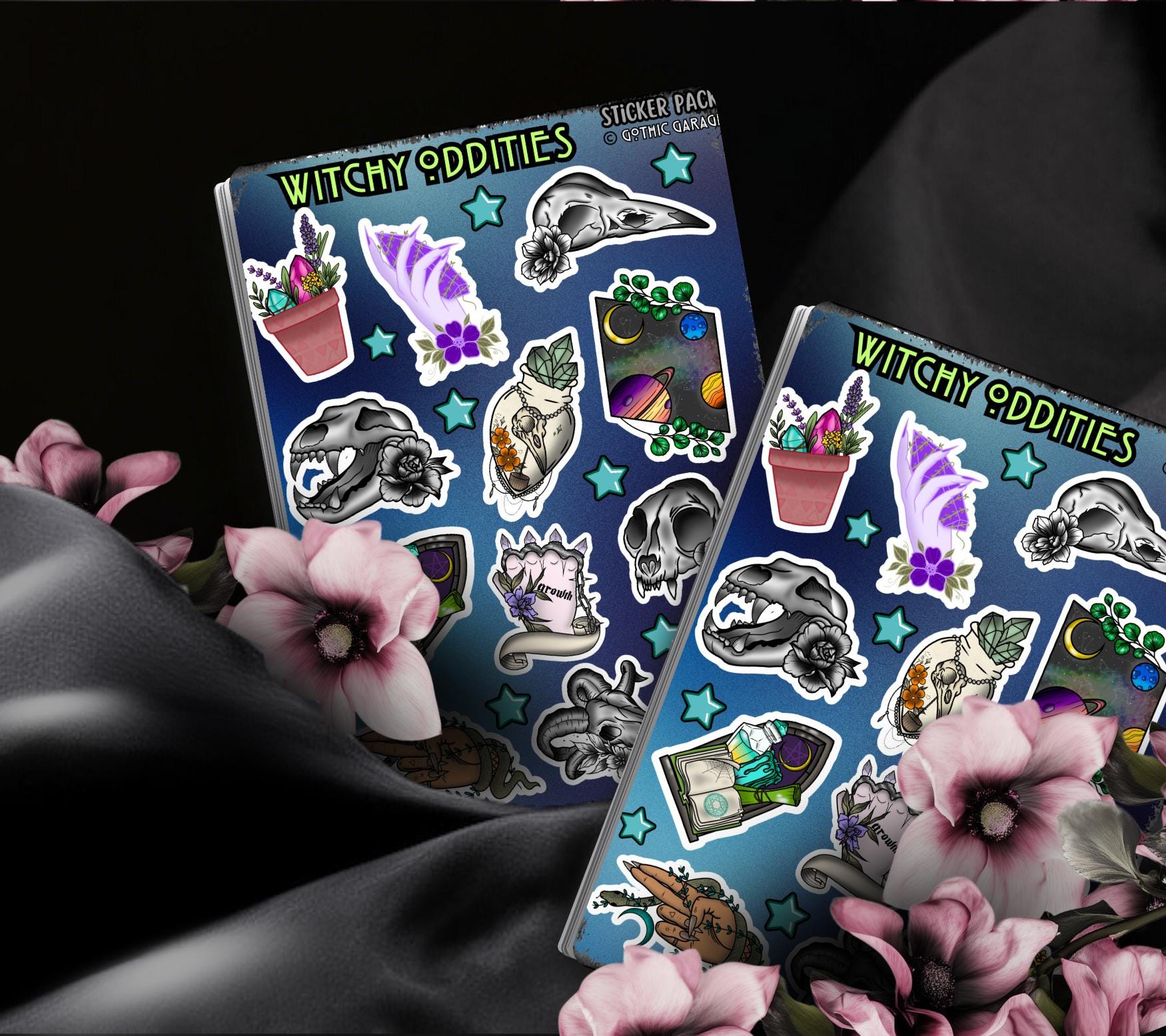 Gothic Witchy Oddities Sticker Sheet, Aesthetic Skulls, Mystical Moons & Plants - Perfect for Scrapbooking and Collecting - Tampa Home & Garden Store