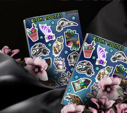 Gothic Witchy Oddities Sticker Sheet, Aesthetic Skulls, Mystical Moons & Plants - Perfect for Scrapbooking and Collecting - Tampa Home & Garden Store