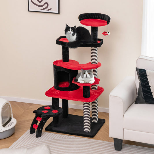 Gothic Cat Tree with Cat Bed Cat Condo and Sisal Scratching Post-Black & Red - Tampa Home & Garden Store