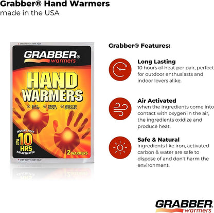 Grabber Hand Warmers Long Lasting Natural Odorless Air Activated Warmers - Up to 10 Hours of Heat - 40 Pair Box - Tampa Home & Garden Store