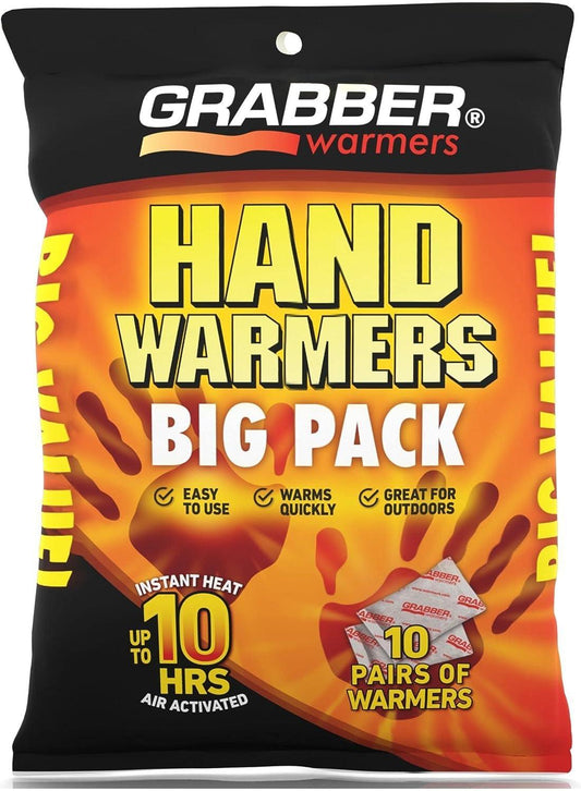 Grabber Hand Warmers - Long Lasting Safe Natural Odorless Air Activated Warmers - Up to 10 Hours of Heat - 10 Pair Pack - Tampa Home & Garden Store