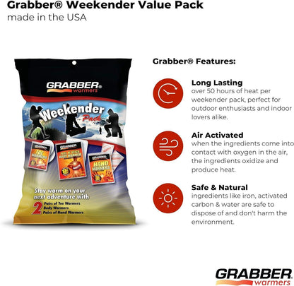 Grabber Warmers Weekender Multi-Warmer Pack, 2 Pair Hand, 2 Pair Toe, 2 Peel N' Stick Body Warmers, 6-Count - Tampa Home & Garden Store