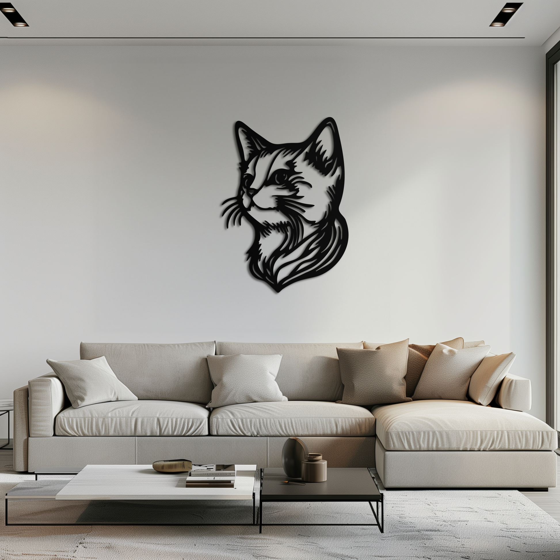 Graceful Cat Head Silhouette Metal Wall Art – Feline-Inspired Decorative Piece- KAF684 - Tampa Home & Garden Store