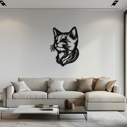 Graceful Cat Head Silhouette Metal Wall Art – Feline-Inspired Decorative Piece- KAF684 - Tampa Home & Garden Store
