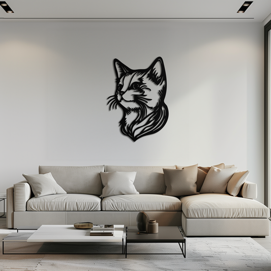Graceful Cat Head Silhouette Metal Wall Art – Feline-Inspired Decorative Piece- KAF684 - Tampa Home & Garden Store