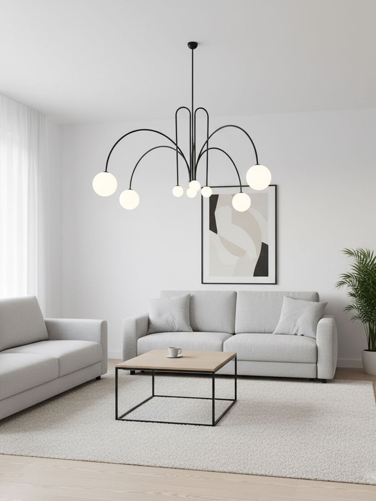 Globella 6-Head pendant chandelier with glass globes, black metal, adjustable drop Moktan Sabai on Tampa Home & Garden Store