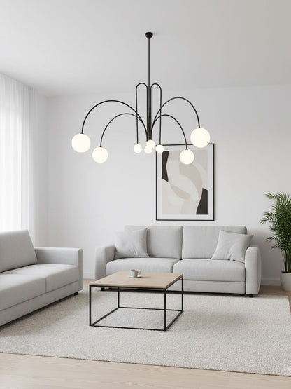 Globella 6-Head pendant chandelier with glass globes, black metal, adjustable drop Moktan Sabai on Tampa Home & Garden Store