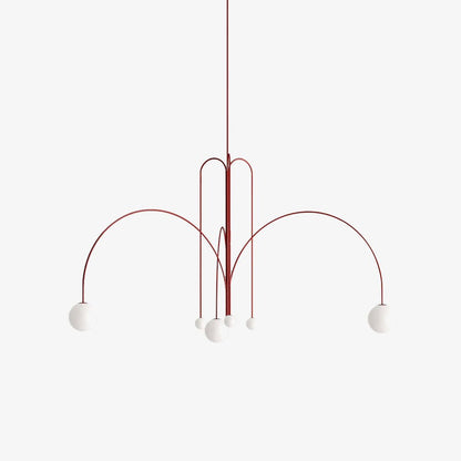 Globella 6-head pendant chandelier with red curved arms and glass globes, adjustable drop on Tampa Home & Garden Store