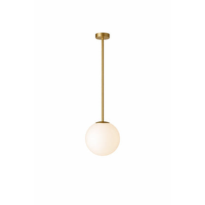 Chandelier Globella pendant with brass finish and white glass globe on Tampa Home & Garden Store