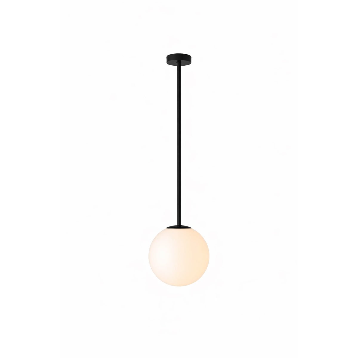 Chandelier Globella pendant with frosted glass globe and black rod on Tampa Home & Garden Store