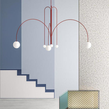 Globella 6-Head Pendant Chandelier with glass globes, red arms, adjustable drop Moktan Sabai on Tampa Home & Garden Store