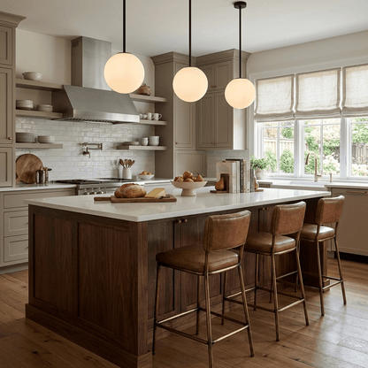 Globella 6-head pendant chandelier with glass globes, adjustable drop over island on Tampa Home & Garden Store