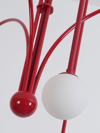 Chandelier Globella 6-head pendant with glass globes, red metal frame, adjustable drops on Tampa Home & Garden Store