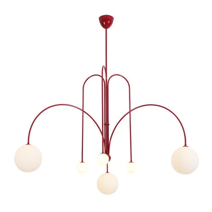 Globella 6-Head Pendant Chandelier with red metal arms and glass globes, adjustable drop on Tampa Home & Garden Store