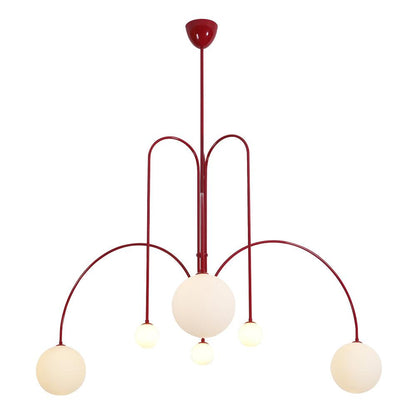 Globella six-head red pendant chandelier with glass globes and curved arms, adjustable drop on Tampa Home & Garden Store