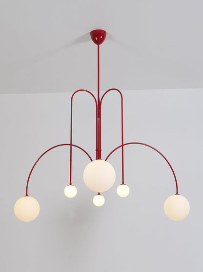 Globella 6-head red pendant chandelier with glass globes and adjustable drop by Moktan Sabai on Tampa Home & Garden Store