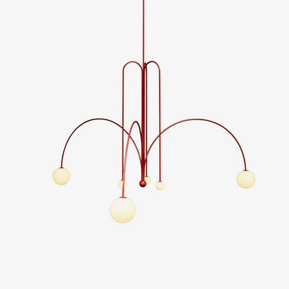 Globella 6-head pendant chandelier with glass globes in red metal, adjustable drop on Tampa Home & Garden Store