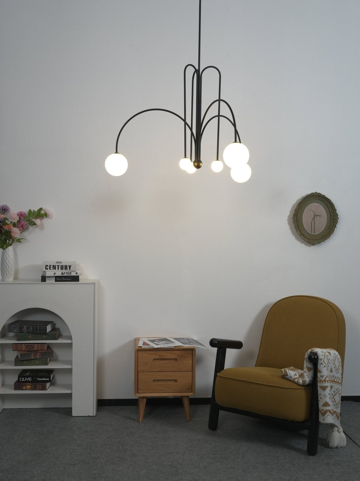 Chandelier Globella 6-head pendant with glass globes, black metal frame Moktan Sabai on Tampa Home & Garden Store