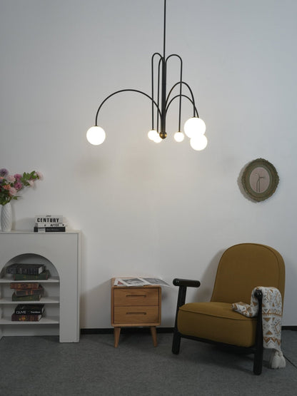 Chandelier Globella 6-head pendant with glass globes, black metal frame Moktan Sabai on Tampa Home & Garden Store