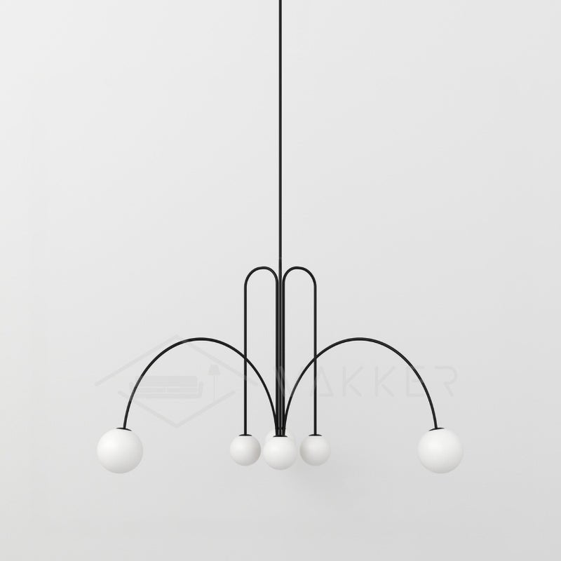 Globella 6-head chandelier with black metal arms and white glass globes, adjustable drop on Tampa Home & Garden Store