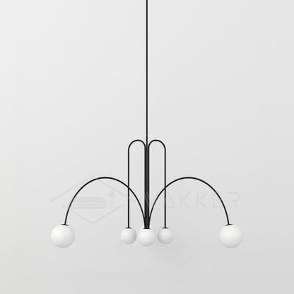 Globella 6-head chandelier with black metal arms and white glass globes, adjustable drop on Tampa Home & Garden Store