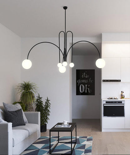 Chandelier Globella 6-head pendant with glass globes, black metal, adjustable drop on Tampa Home & Garden Store
