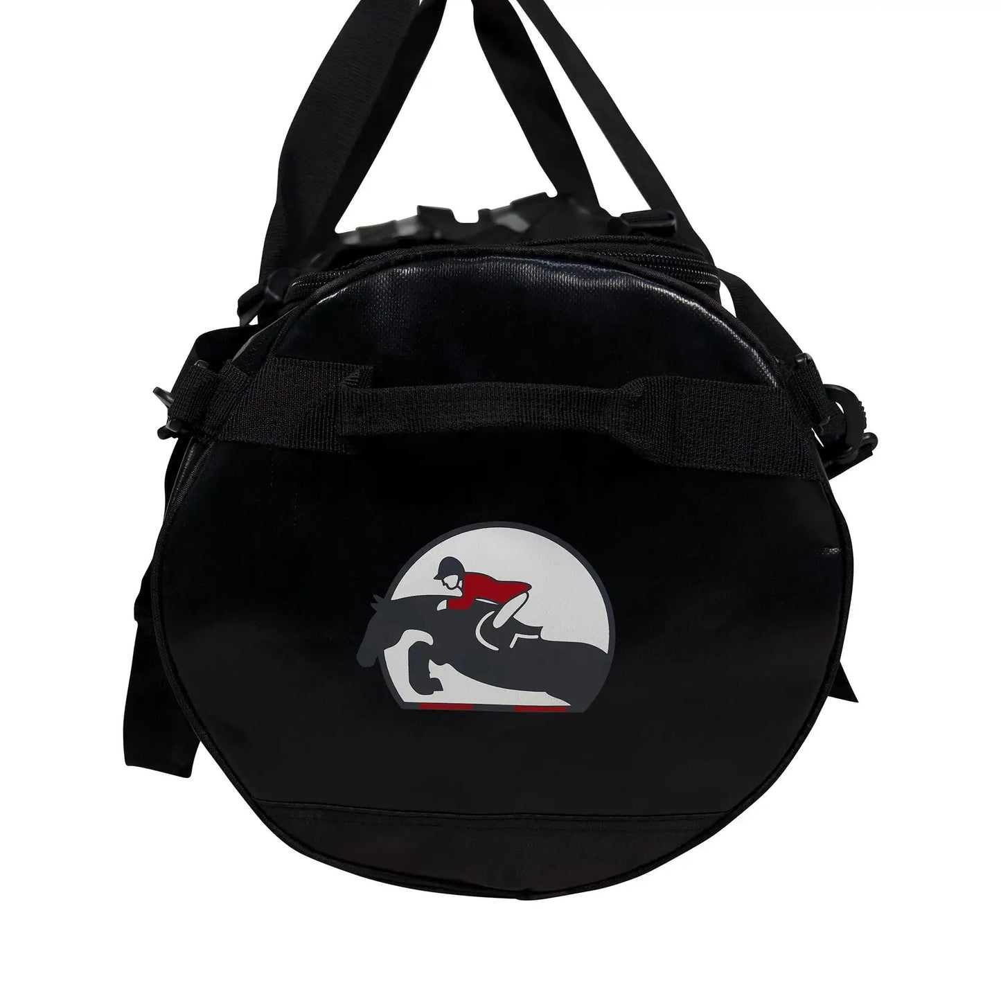 Grand Prix duffle backpack in black with padded straps and Huntley Equestrian logo patch on Tampa Home & Garden Store