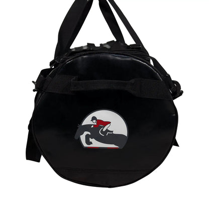 Grand Prix duffle backpack in black with padded straps and Huntley Equestrian logo patch on Tampa Home & Garden Store