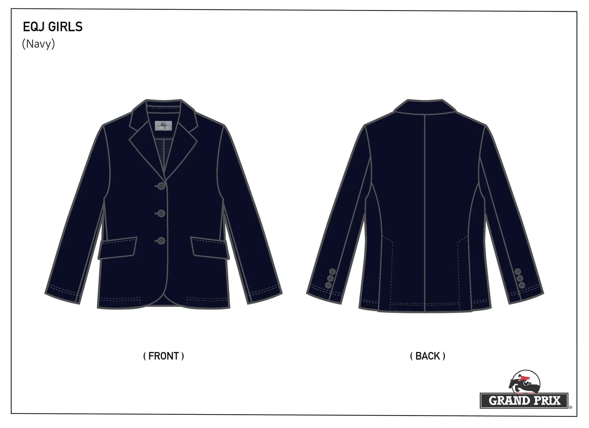 Grand Prix Girl's EQJ 3 Button Show Jacket, Navy - Tampa Home & Garden Store