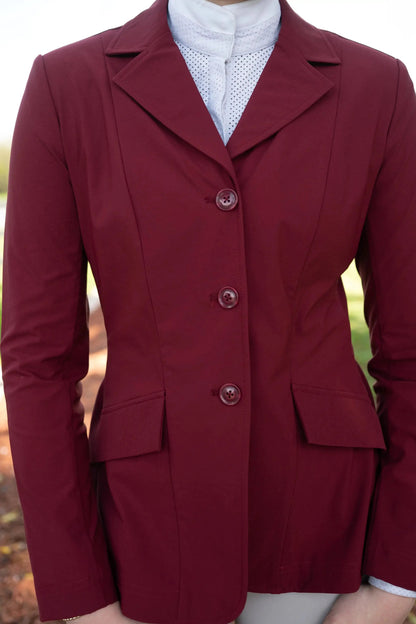Grand Prix Ladies EQJ 3 Button Show Coat burgundy NY Tech fabric by Huntley Equestrian on Tampa Home & Garden Store