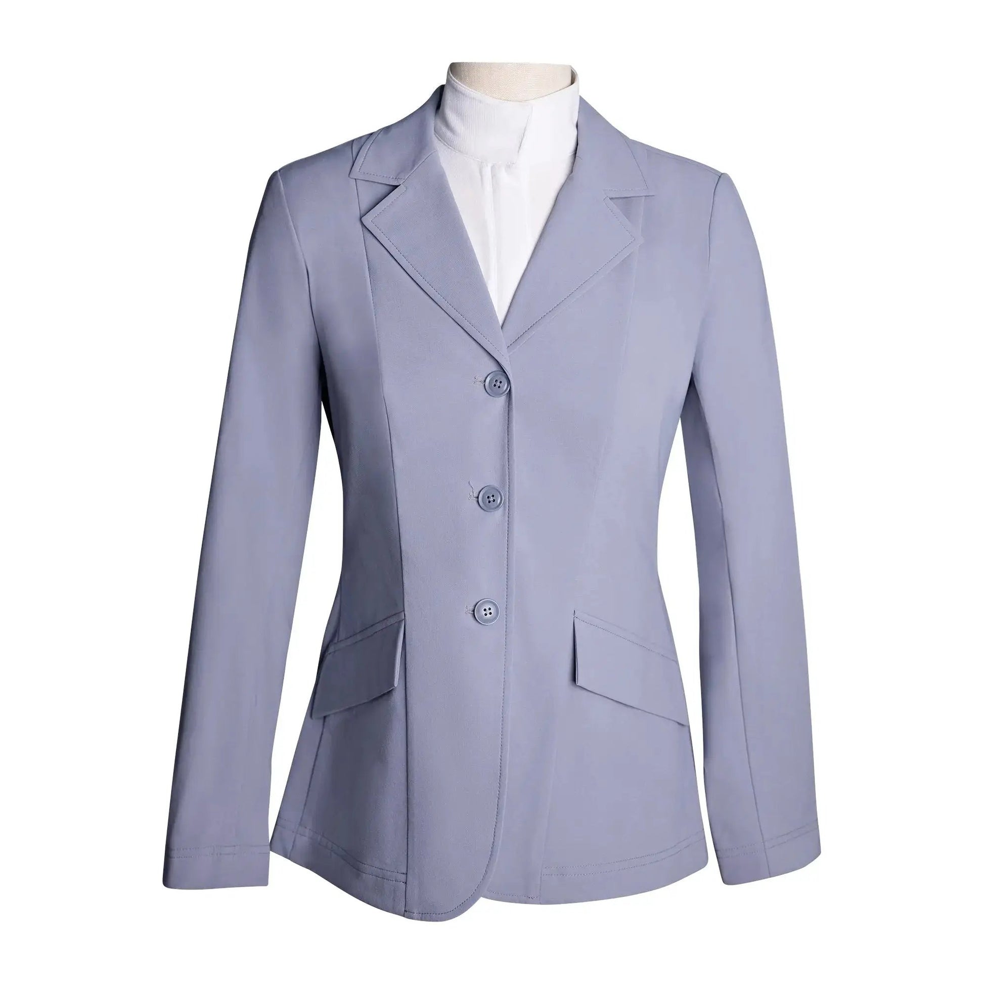 Grand Prix Ladies EQJ 3-Button Show Coat, cadet blue NY Tech Fabric Huntley Equestrian on Tampa Home & Garden Store