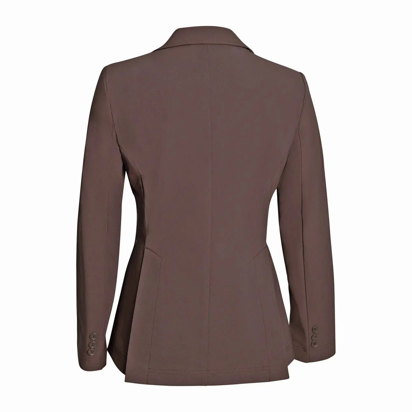 Grand Prix Ladies EQJ 3-Button Show Coat chocolate, Huntley Equestrian, back view on Tampa Home & Garden Store
