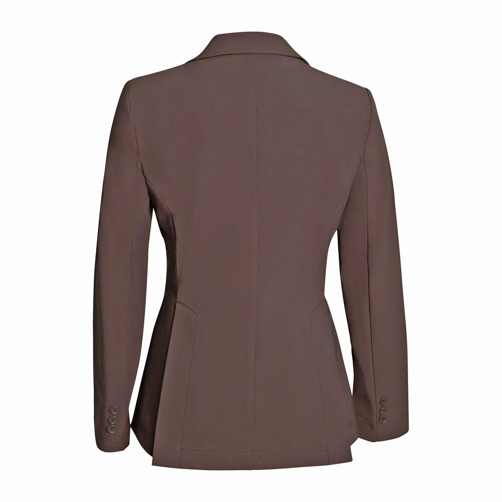 Grand Prix Ladies EQJ 3-Button Show Coat chocolate, Huntley Equestrian, back view on Tampa Home & Garden Store