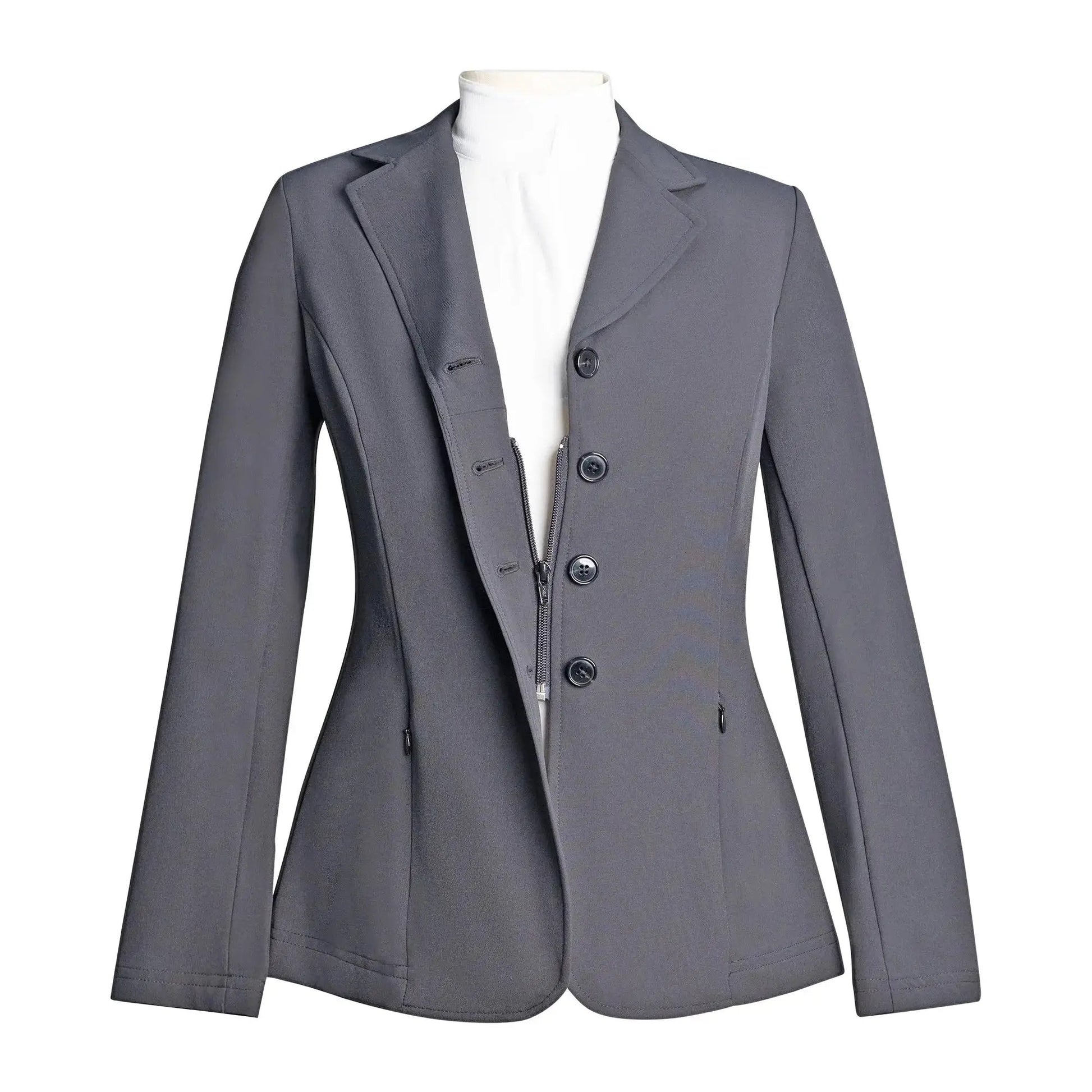 Grand Prix Quinn Show Coat navy riding coat with 4-btn hidden zipper closure Huntley Equestrian on Tampa Home & Garden Store