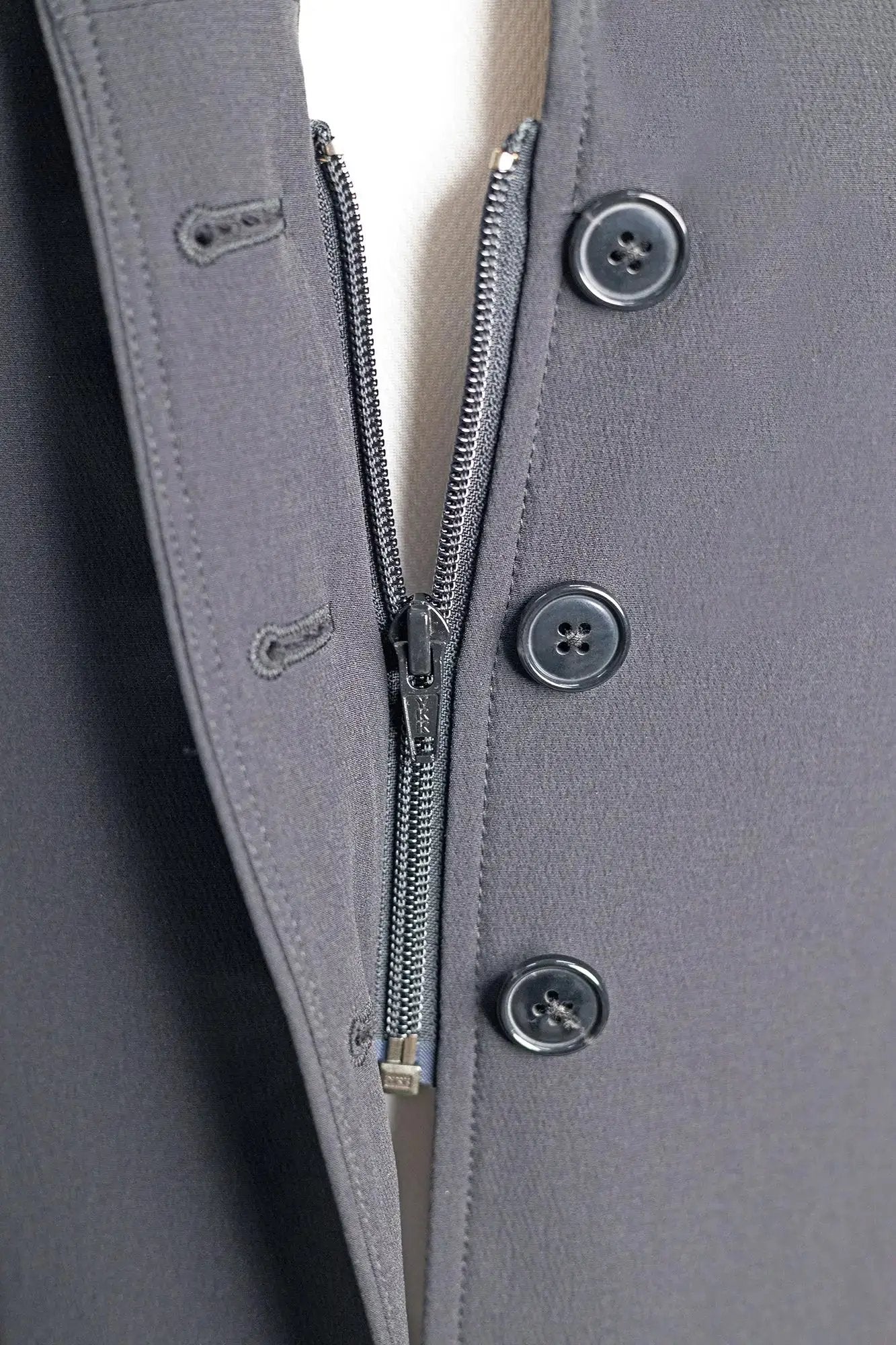 Grand Prix Quinn Show Coat navy with 4-button front and hidden zipper closure by Huntley Equestrian on Tampa Home & Garden Store