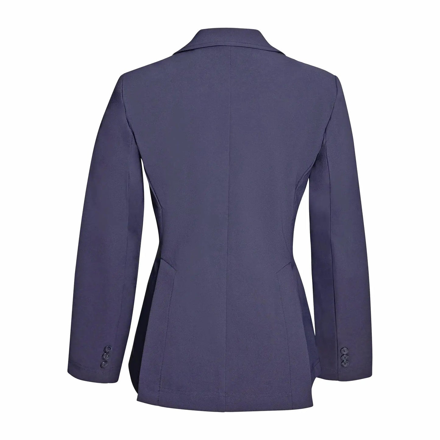 Huntley Equestrian Grand Prix EQJ 3-Button Show Coat Navy NY Tech Fabric, back view on Tampa Home & Garden Store